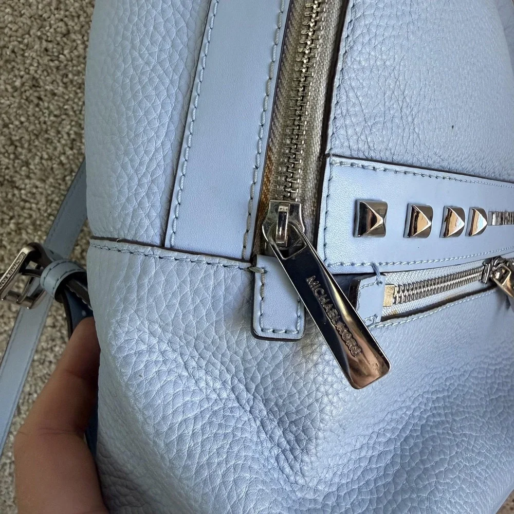 Michael Kors Backpack Womens Small Light Blue Leather Studded Zip Adjustable